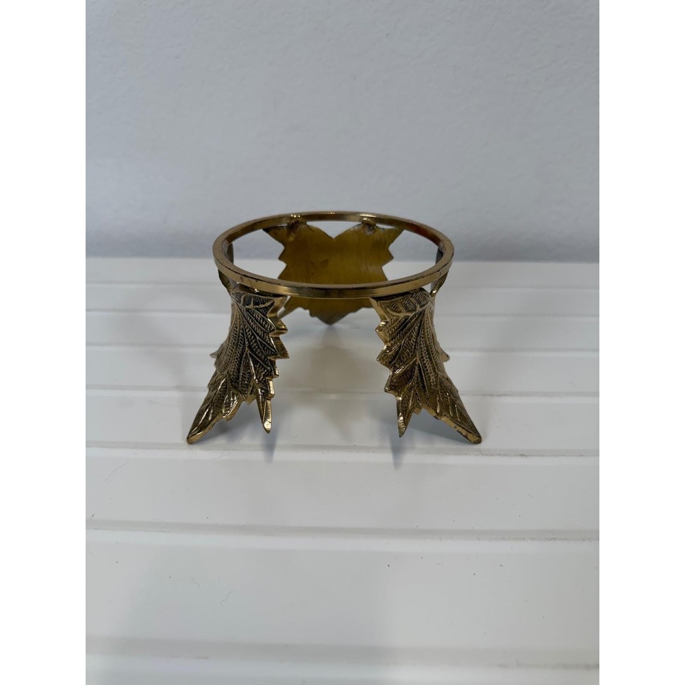 Vintage Brass Maple Leaf Sphere Stand Hollywood Regency Gold Bowl Holder 3.5in